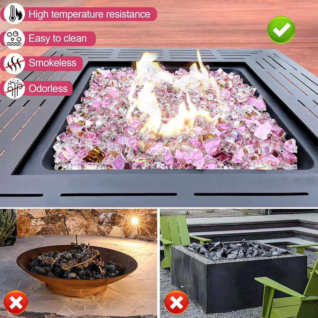 GasSaf 1/2 Inch Fire Glass Reflective Tempered Fireglass Cut Crushed FireGlass for Fire Pit, Fireplace, Replaces Existing Gas Logs & Lava Rocks (10 Pound)(Rose Gold Reflective)