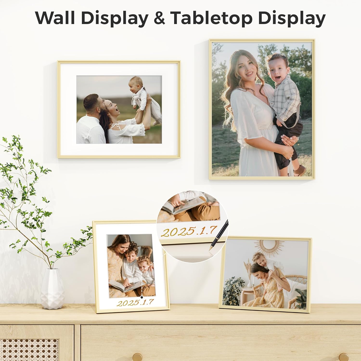 RICHFOCUS Aluminum Picture Frame - 22x28 Gold Metal Frame with Mat for 18x24 Photo, Floating Frame with Tempered Glass - Poster Frame Wall Hook Included for Gallery Wall, Set of 2