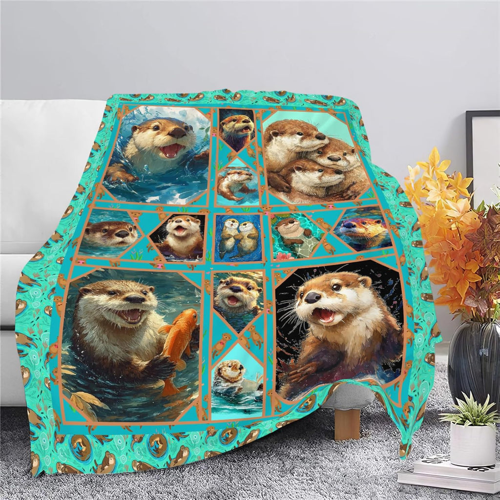 Otter Throw Blanket Otter Stuff Gifts for Kids Girls Boys Adults Women Men Soft Cozy Warm Plush Fluffy Fuzzy Fleece Blanket Decor 60''X80''