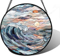 Stained Glass Window Hanging, Sunrise Waves Sun Catchers Diamond Glass Panel Hangings Abstract Suncatcher Decor for Birthday for Women, Men, Wife, Aunt, and Mom 6.3 in