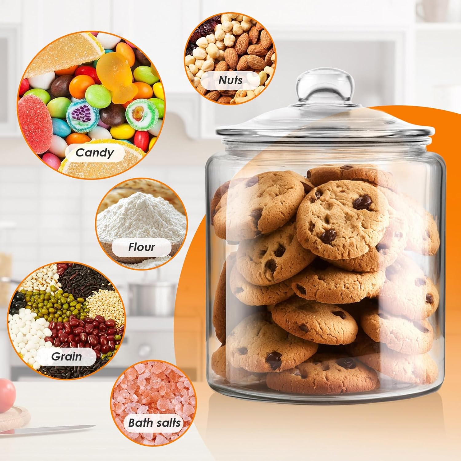 Masthome Large Glass Jar,1 Gallon Glass Jar with Lid, Airtight,Dishwasher Safe,Wide Mouth Storage Canister for Pasta,Flour,Nuts,Cookies,& More-Send 15 Food Storage Bags
