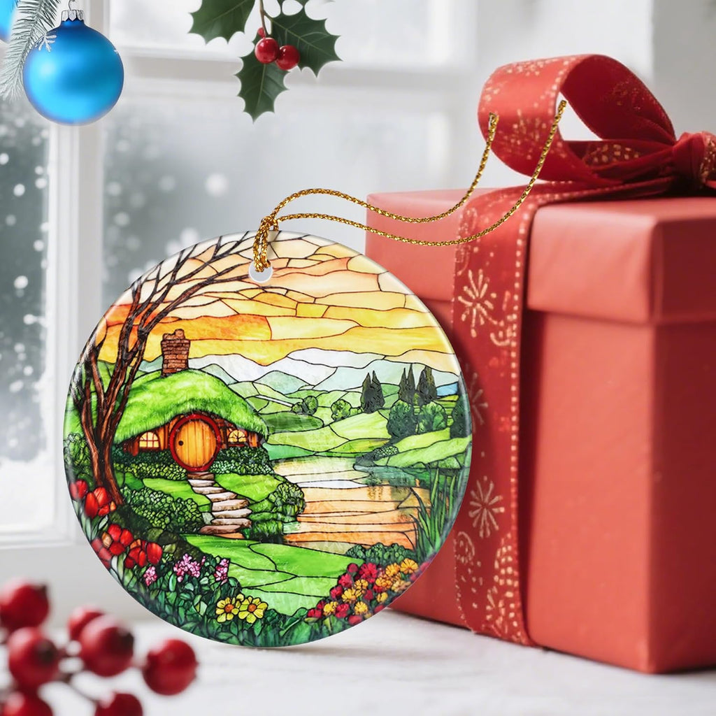 Christmas Ornaments, Dodosky 2.8in Ceramic The Shire Ornament, Xmas Decor, Christmas Tree Ornaments, Xmas Decorations for Tree, Holiday Ornament, Hobbit House Decor, Gifts for Women, Nature Lovers