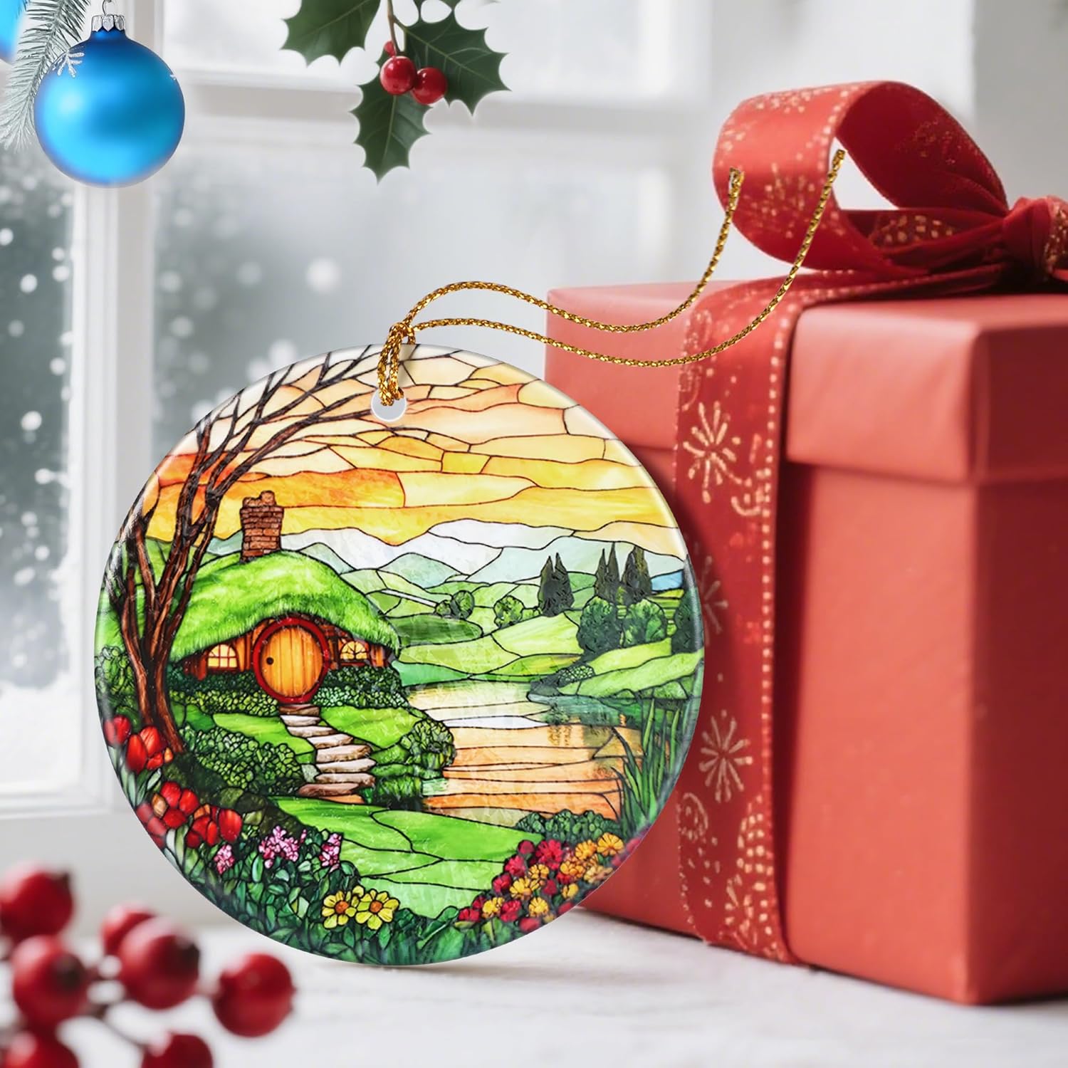 Christmas Ornaments, Dodosky 2.8in Ceramic The Shire Ornament, Xmas Decor, Christmas Tree Ornaments, Xmas Decorations for Tree, Holiday Ornament, Hobbit House Decor, Gifts for Women, Nature Lovers
