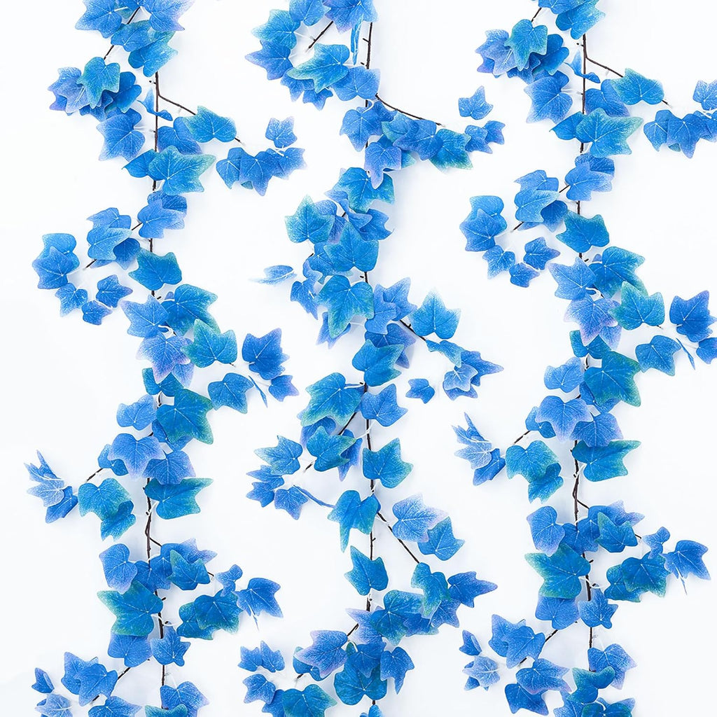 Mizii 3 Strands Artificial Vines Blue Ivy Garland 74" Fake Vine with Silk Leaves Faux Hanging Plants Greenery Decoration for Outdoors Wedding Party Indoor Bedroom Home Wall Room Decor (Blue)