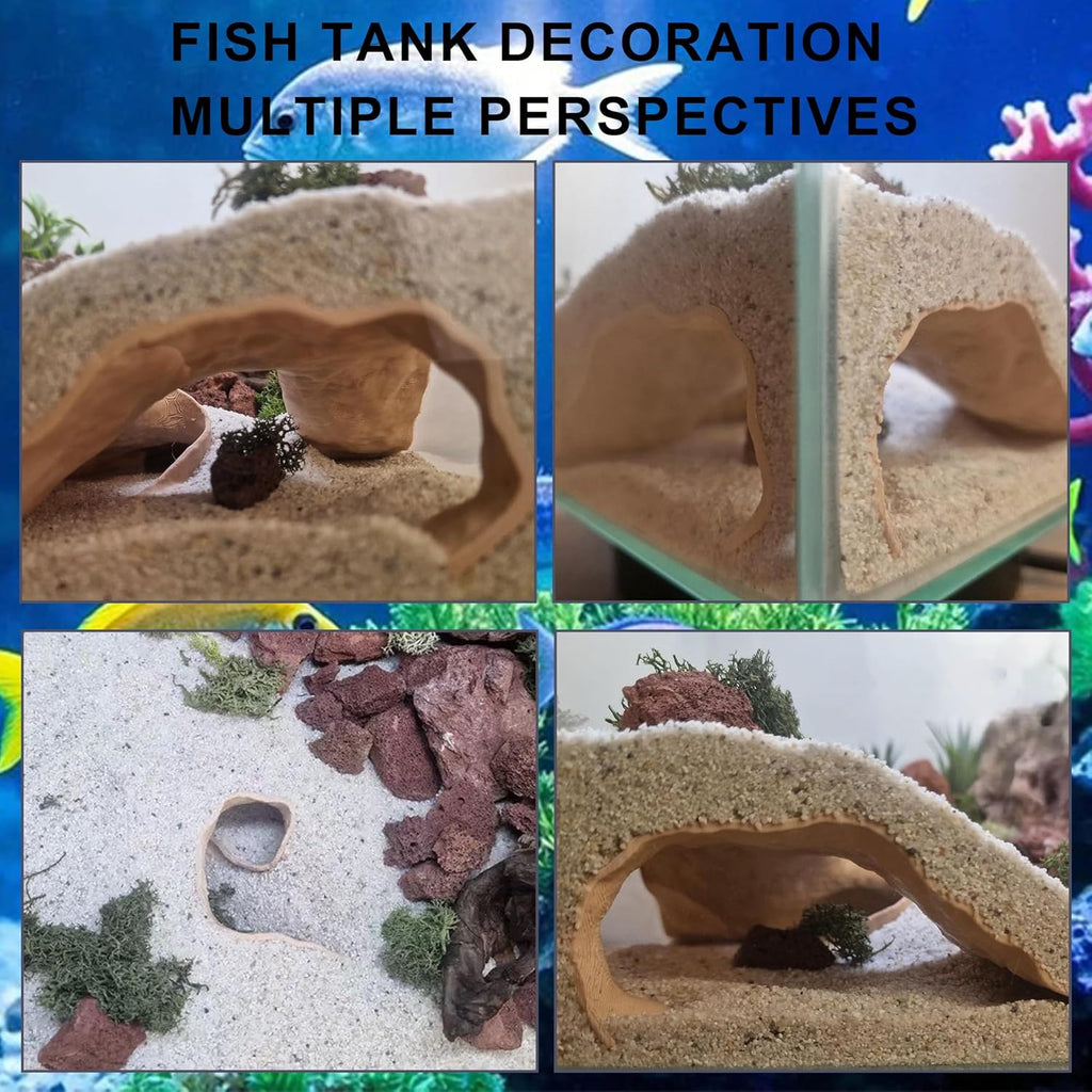 LIYAOLI Aquarium Cave Tunnel with Dual Viewing Ports | Fish Tank Decoration Hideout for Pleco, Shrimp & Corydoras | Substrate-Friendly Design & Sinking Base