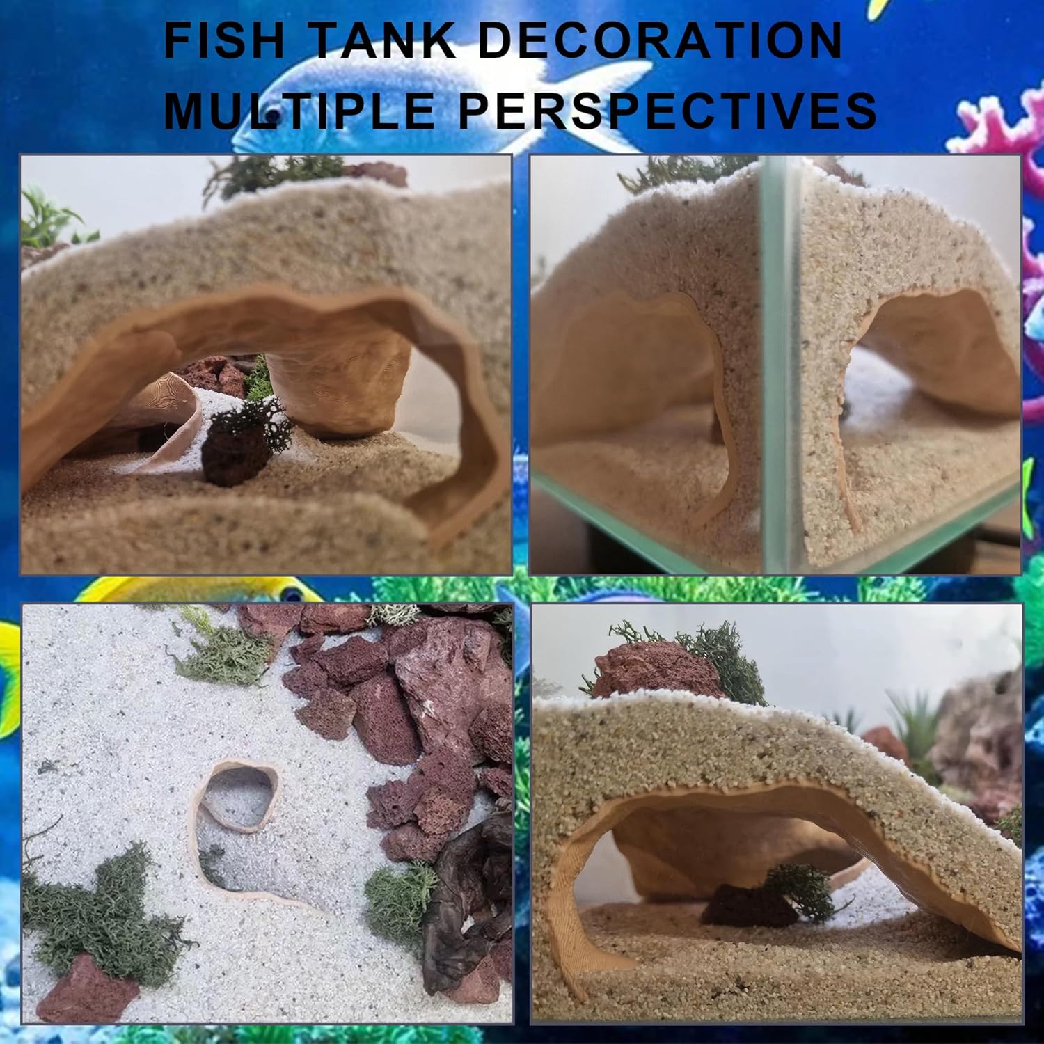 LIYAOLI Aquarium Cave Tunnel with Dual Viewing Ports | Fish Tank Decoration Hideout for Pleco, Shrimp & Corydoras | Substrate-Friendly Design & Sinking Base
