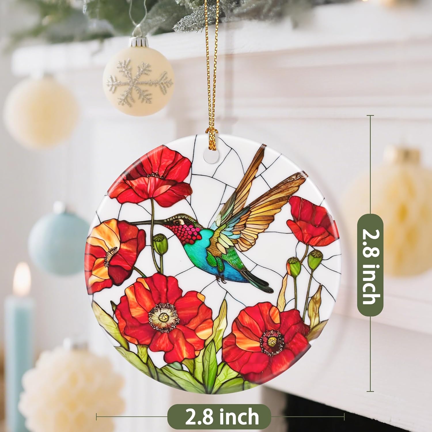 Ceramic-Style Christmas Tree Decorations, Christmas Ornaments, Double-Sided Printed Ornament Keepsakes, Holiday Decor. Xmas Gifts, Gifts for Hummingbird Lovers - Hummingbird-Themed