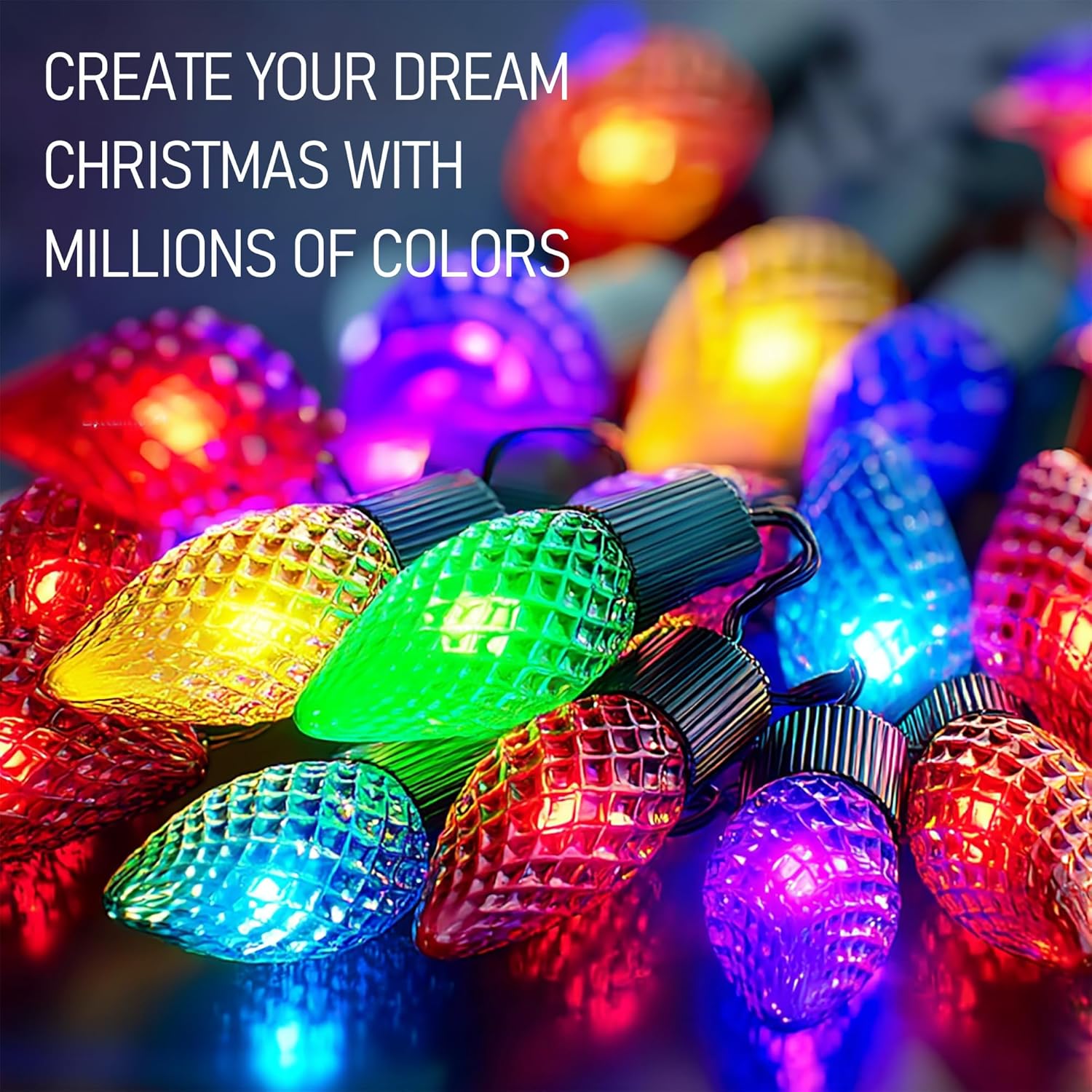 Dazzle Bright Smart C9 Christmas Outdoor Lights, 100 LED 66 FT RGB String Light with Remote, App Control, Music Sync, Connectable Waterproof Xmas Lights for Holiday Tree Patio Roof Decor