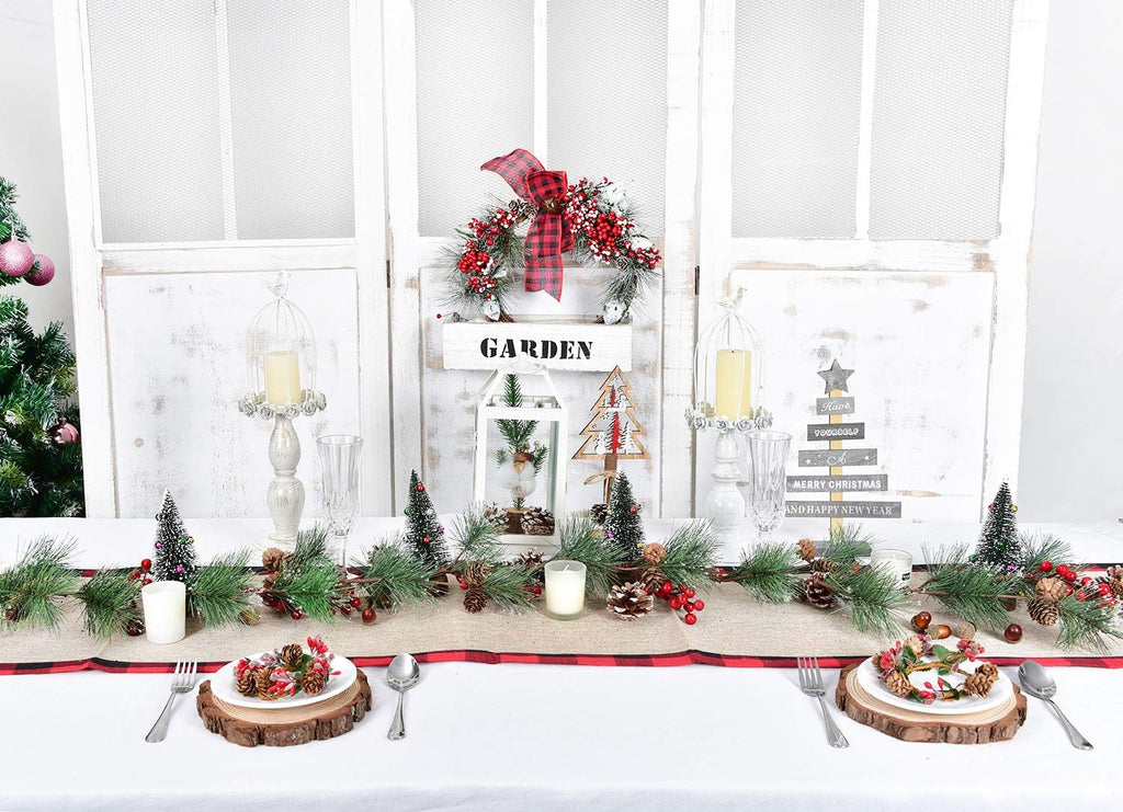6 feet Christmas Pine Garland with Needles Berries Frosted Pinecones Winter Artificial Greenery Garland for Holiday Season Mantel Fireplace Table Runner Centerpiece Decoration
