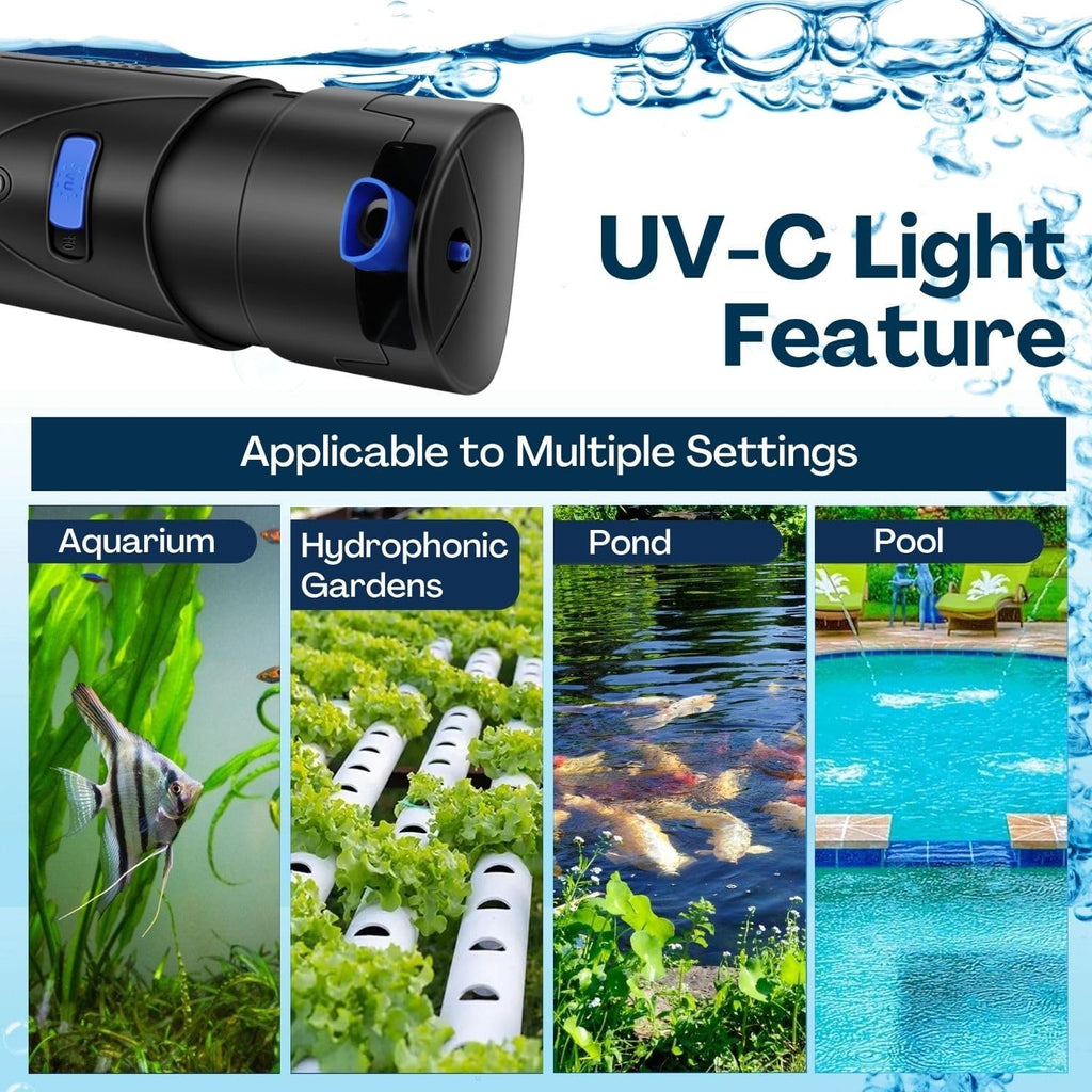 Flexzion Aquarium Filter U-V, 200 Gallon Fish Tank Filter with U-V Light for Green Control Cleaning, 200GPH Submersible Aquarium Pump for Turtle Tank, Freshwater Crystal Clear & Saltwater
