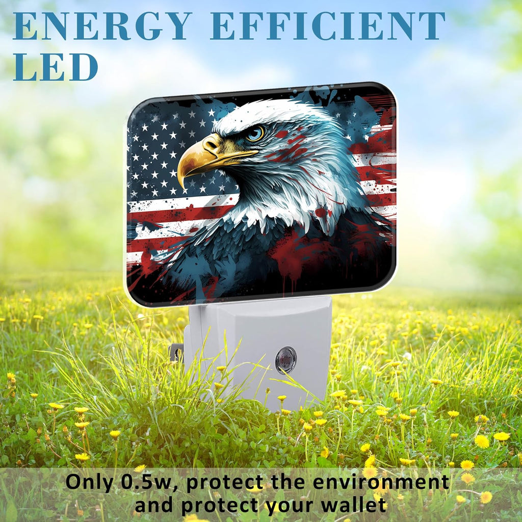 American Flag and Bald Eagle Night Light for Kids, USA Flag LED Night Light Plug into Wall with Dusk to Dawn Sensor for Girls Boys Women Men Bedroom, Hallway, Kitchen, Bathroom, Stairs Decor