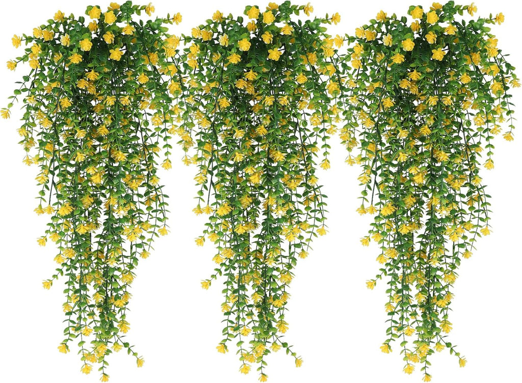 RECUTMS Outdoor Fake Hanging Plants,Hanging Plant Vine,Faux Eucalyptus Leafs Greenery Vine Plant Faux Plants Fake Plants Greenery for Jungle Theme Party Wedding Decoration(Yellow)