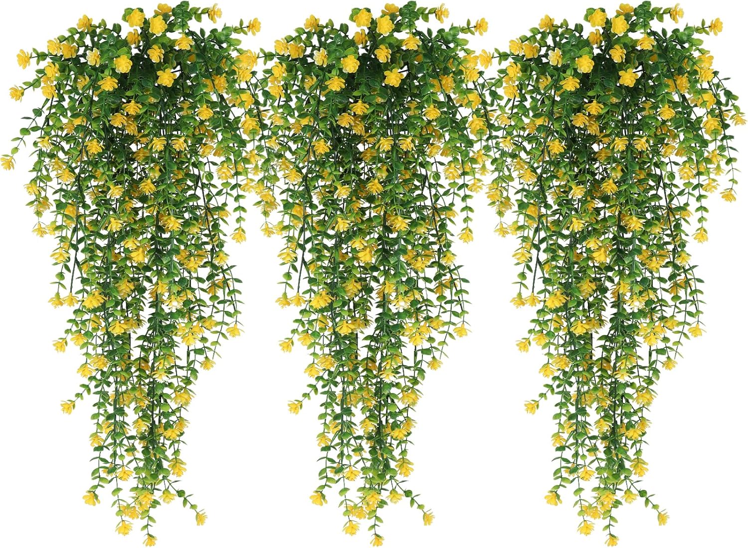 RECUTMS Outdoor Fake Hanging Plants,Hanging Plant Vine,Faux Eucalyptus Leafs Greenery Vine Plant Faux Plants Fake Plants Greenery for Jungle Theme Party Wedding Decoration(Yellow)