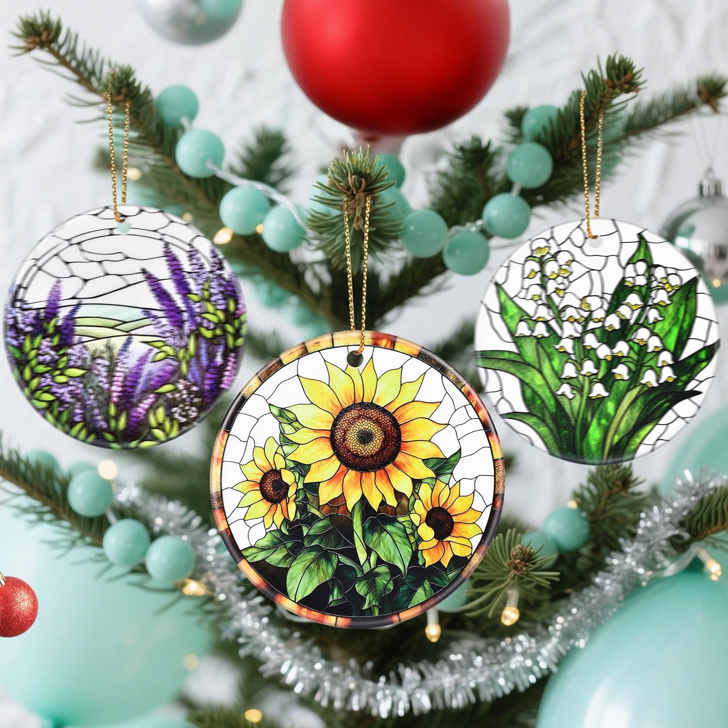Christmas Ornaments, Dodosky 2.8in Ceramic Sunflower Ornament, Xmas Decor, Christmas Tree Ornaments, Xmas Decorations for Tree, Holiday Ornament, Sunflower Gift, Gifts for Women, Friend, Flower Lovers