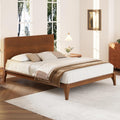 Merax Bamboo Wood King Size Bed Frame with Headboard, Mid Century King Platform Bed Frame with Wood Slat, Heavy Duty Steel Center Beam for Support, Under Bed Storage, No Box Spring Needed, Brown