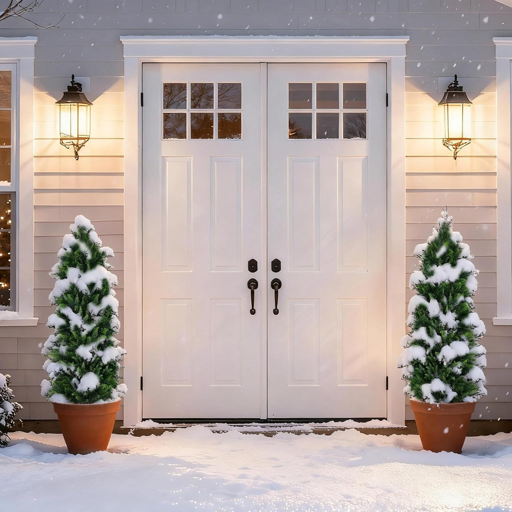 2Pack Artificial Topiary Cedar Trees, 4FT Artificial Cedar Pine Tree Potted UV Rated Plant Fake Plants Tall Artificial Plants Shrubs for Indoors Outdoors