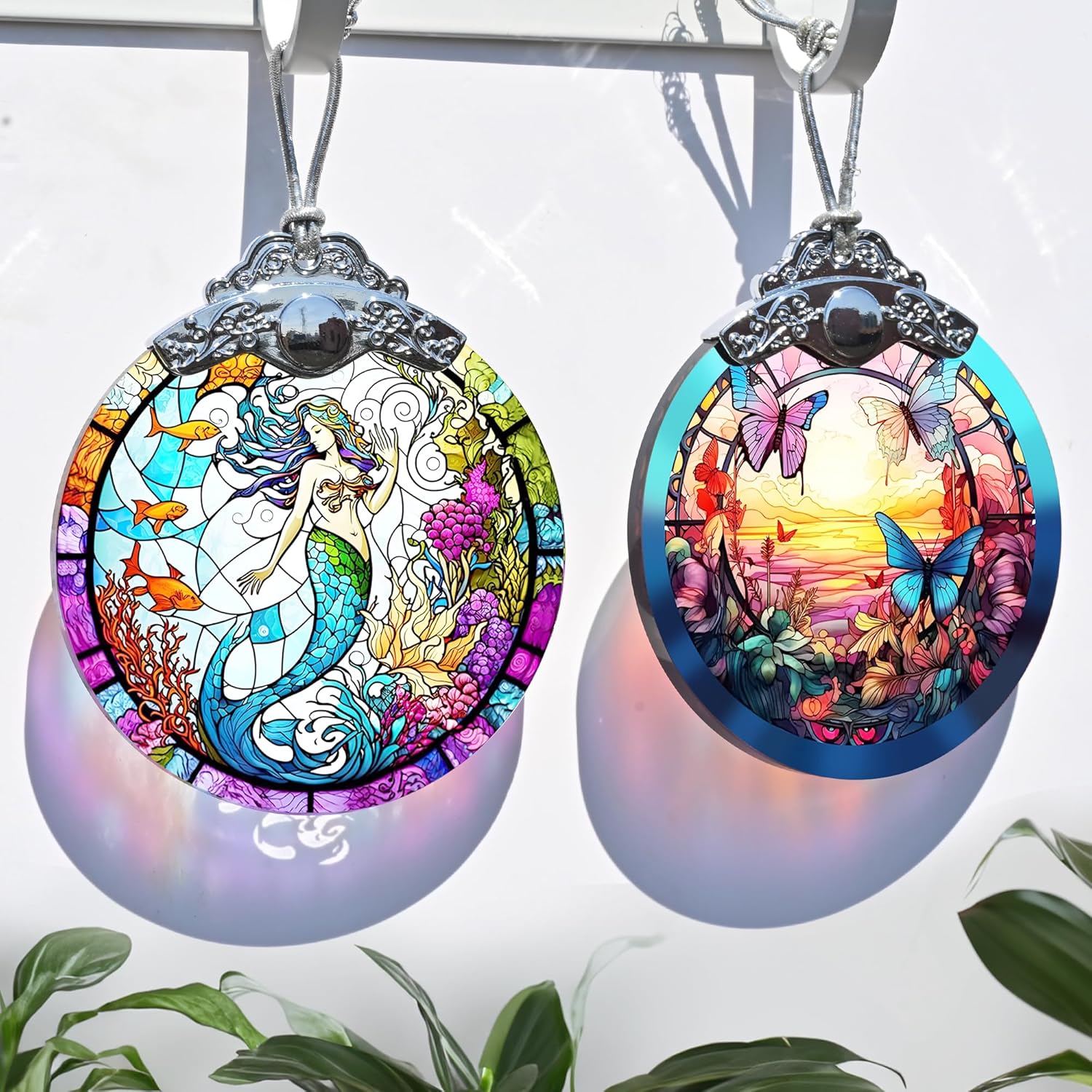 Mermaid Stained Glass Ornament - Christmas Tree Decor, Mermaid Gifts & Holiday Xmas Gifts Ideas