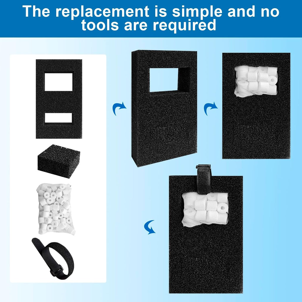 Aquarium Filter Media Replacement Compatible with Fluval Flex (15 Gal) Desktop Aquarium,2 A1375 Foam Filter, 2 Carbon Filter Refills, 2 Ceramic Rings and 2 Filter Cord