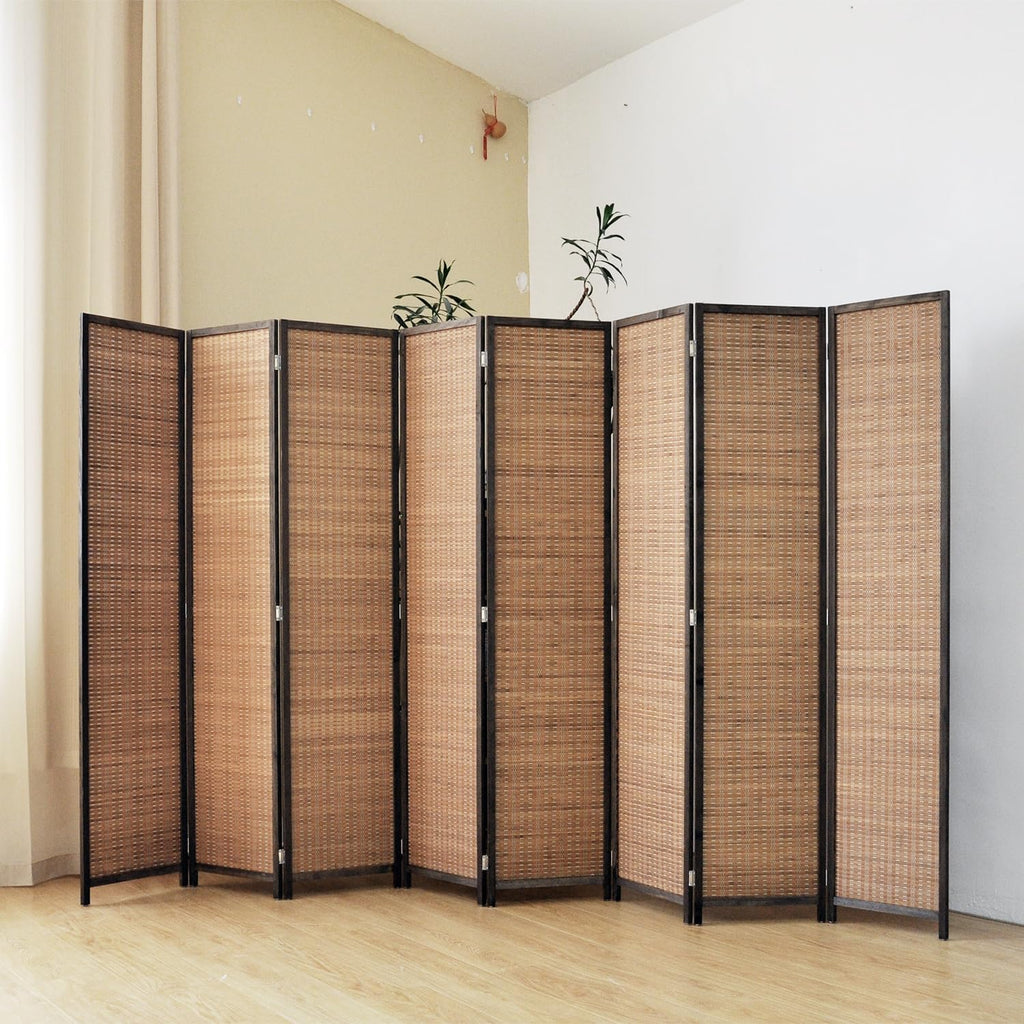 8 Panel Room Divider Screen,5.6 FT Tall Bamboo Divider Folding Privacy Screen,Freestanding Room Divider for Room Seperation,Brown