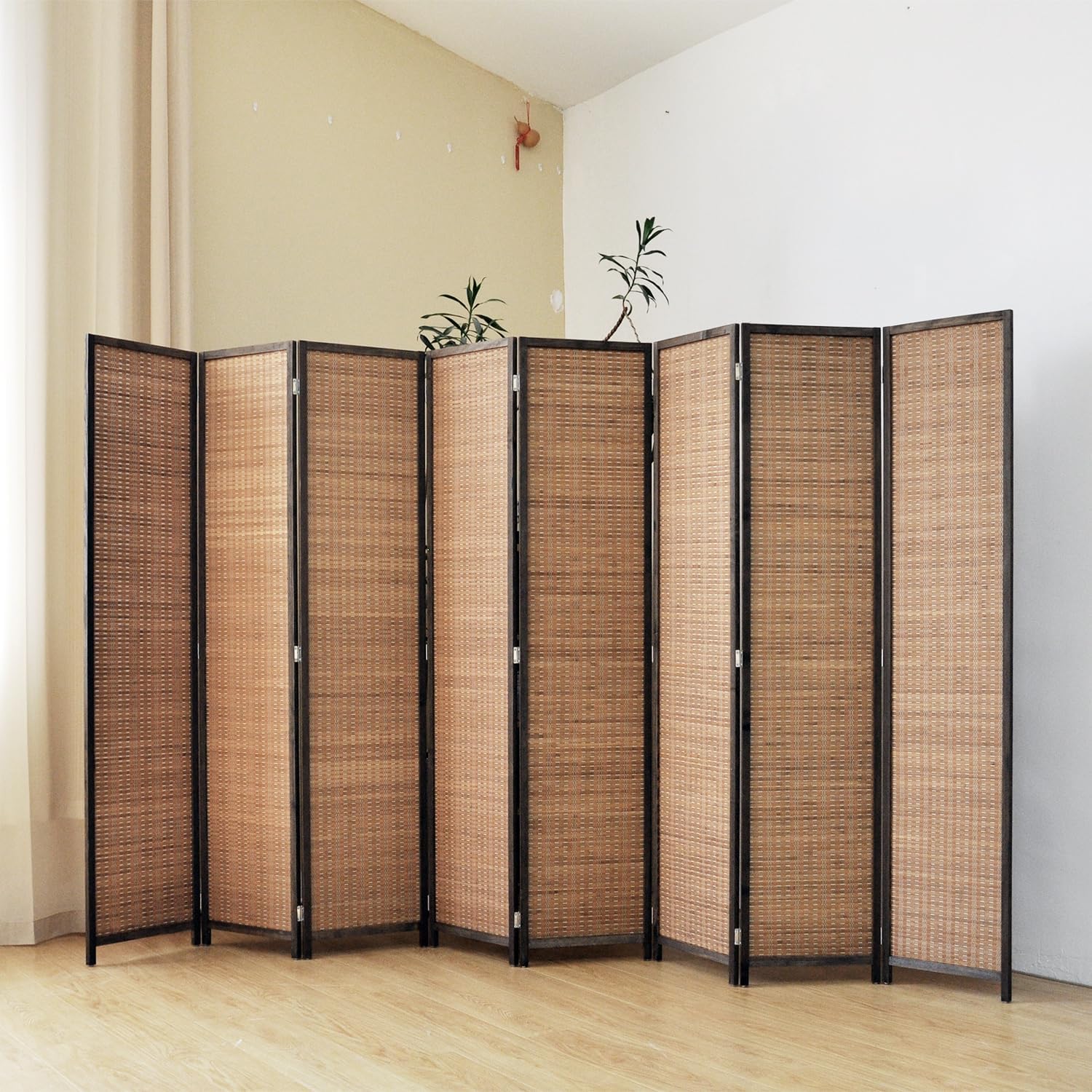 8 Panel Room Divider Screen,5.6 FT Tall Bamboo Divider Folding Privacy Screen,Freestanding Room Divider for Room Seperation,Brown