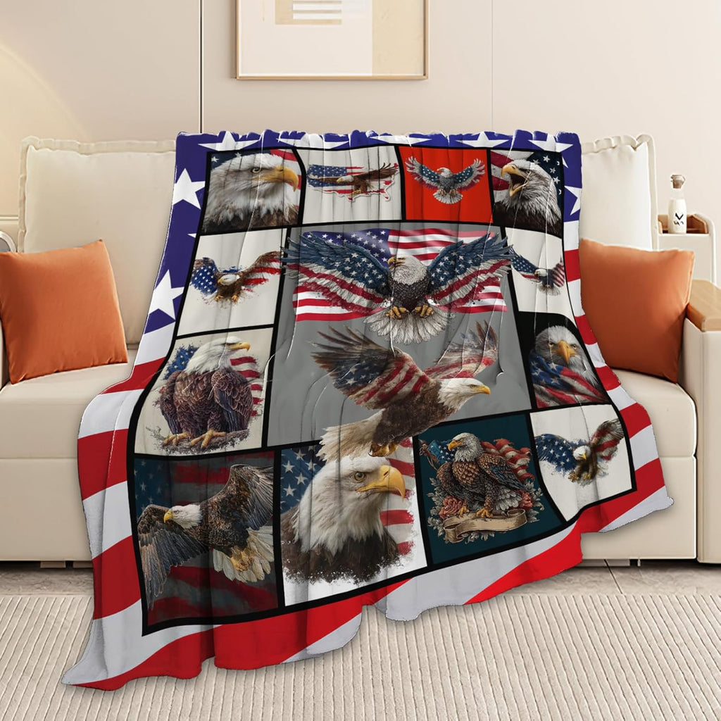 Eagle Throw Blanket American Flag Bald Eagle Stuff Gifts for Kids Girls Boys Adults Women Men Soft Cozy Warm Plush Fluffy Fuzzy Fleece Blanket Decor 60''X80''