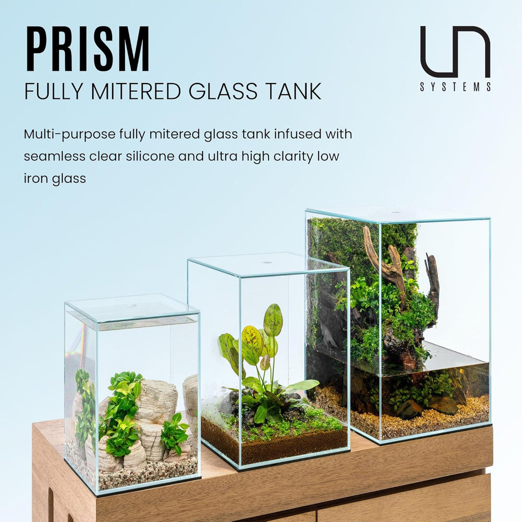 Ultum Nature Systems Prism Rimless Aquarium - Low Iron Glass, Cube With Mitered Lid, Tall Fish Tank, Multi-Purpose Vertical Nano Tank for Home & Office - UNS Prism, 25TM