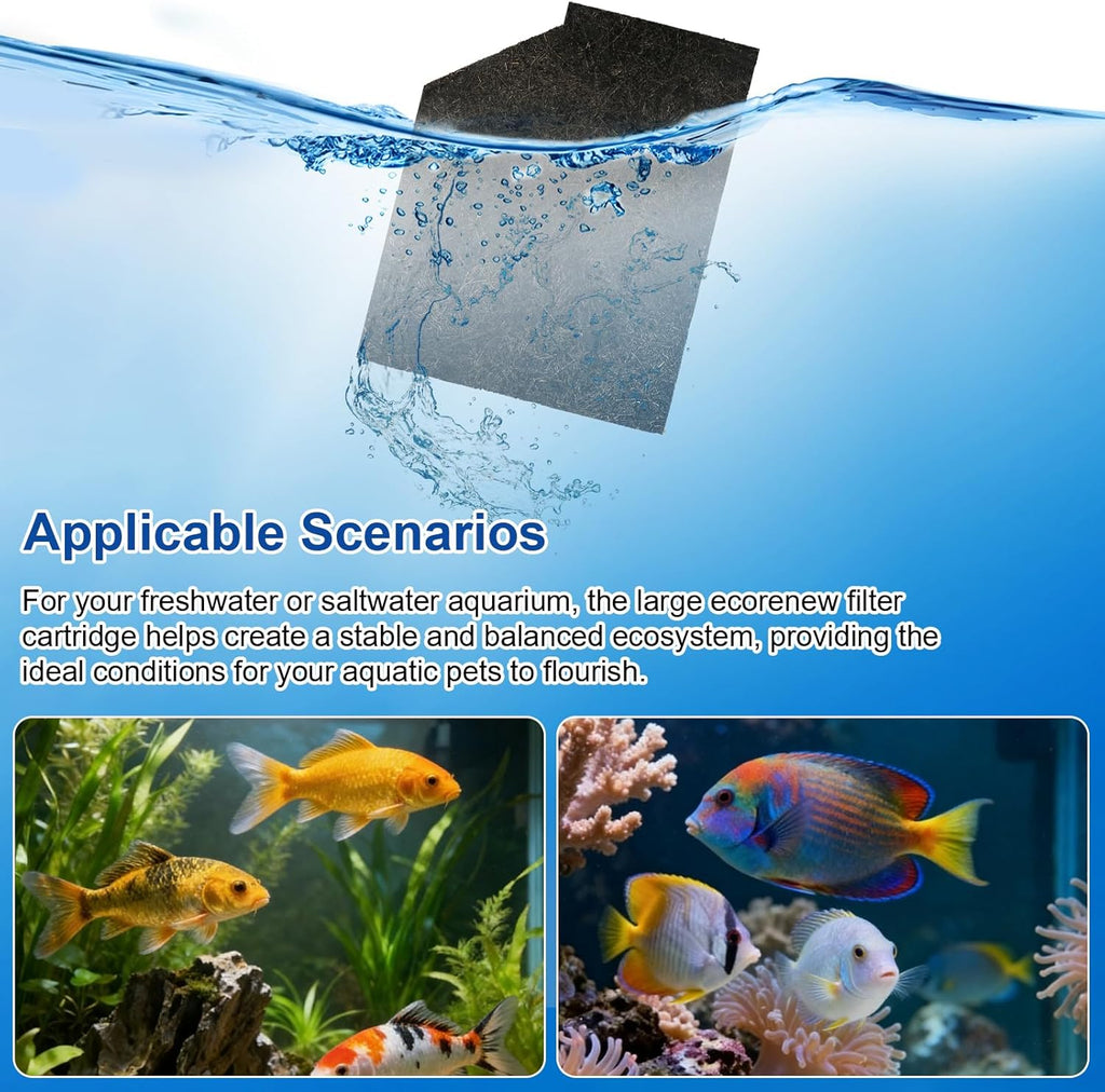 Large Aquarium EcoRenew Filter Cartridges for Aqueon SmartClean Power Filter with EcoRenew Filter Cartridge in sizes 50-90G, Replacement Fish Tank Filter Cartridge for Saltwater and Freshwater 6 Pack