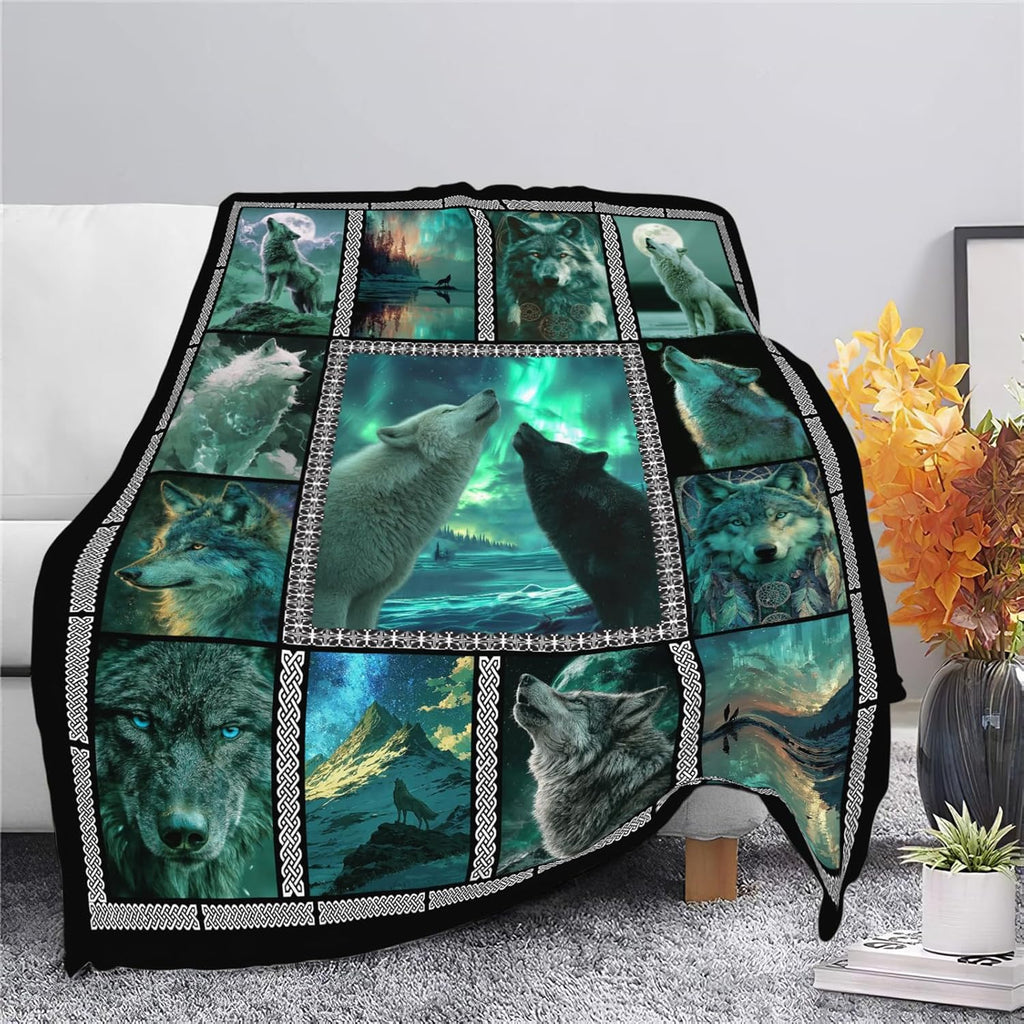 Wolf Throw Blanket Wolf Stuff Gifts for Kids Girls Boys Adults Women Men Soft Cozy Warm Plush Fluffy Fuzzy Fleece Blanket Decor 60''X80''