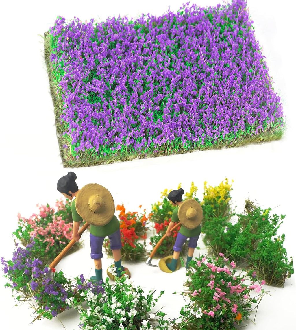 Warmtree Hand Torn Model Grass Tufts Flower Cluster for Miniature Scenery Applicable for N & HO Scale for Train Layouts,Diorama Supplies,and Architectural Models (Purple)