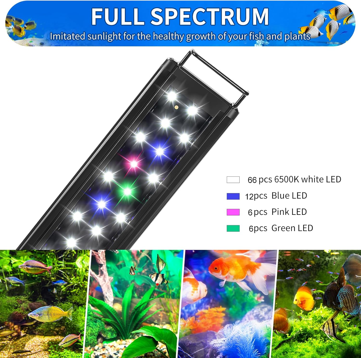 AQUANEAT LED Aquarium Light 48 to 54 Inch with Timer, auto on Off, Adjustable Brightness, Full Spectrum, Daylight Moonlight Mode, for Fresh Water Low-to-Mid Light Plants
