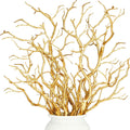 Geosar 13.8 Inch Small Manzanita Branches Plastic Faux Branches Artificial Antler Shaped Tree Branch Decorative Plant Twigs for Home Wedding Table Centerpiece Festival Decors(Glitter Gold,10 Pieces)