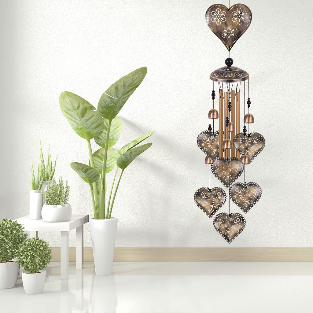 Heart Shape Wind Chimes for Garden, Gifts for Mom, Home, Balconies, Rooms, Patio, Indoor, Outdoor Heart Decoration, Hearts Shape Wind Catcher, Bronze Memorial Wind Bells, Hearts Wind Chimes Decor
