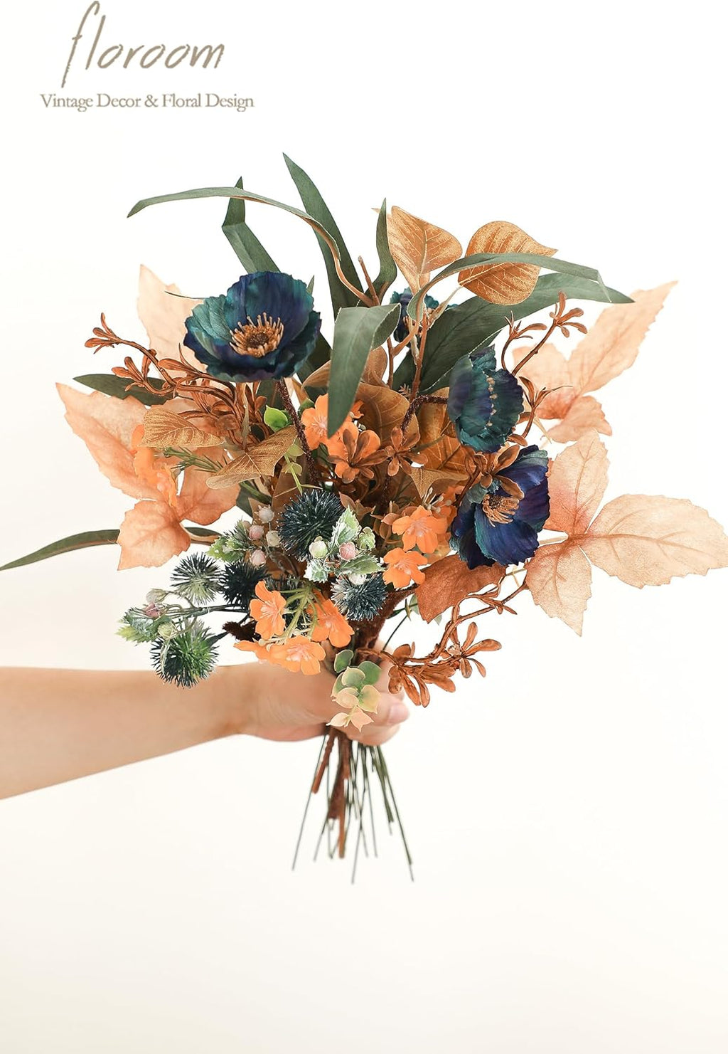 Floroom Artificial Greenery Stems Box Set, 39pcs with 8 Kinds of Faux Greenery Flowers Picks for DIY Bridal Bouquets Wedding Floral Arrangement Table Centerpieces, Earth Tones & Teal
