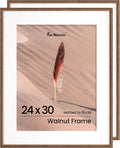 Fun Memories 24x30 Poster Frame, Solid Oak Wood Picture Frames, Modern Photo Frame for Wall 24x30 with 18x24 Mat, High Definition Plexiglass & Wall Hook Included (Walnut, 2 Pack)