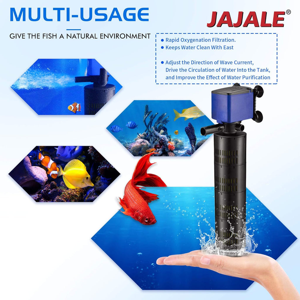 660 GPH Internal Filter Submersible Pump - 3 in 1 Aquarium Fish Tank Pump with Oxygenation, Filtration & Water Cycling, 6.6 ft max lift, 35W - 3 Pack