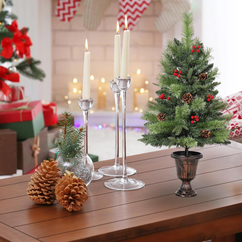 Garvee 3Ft Tabletop Christmas Tree, Small Christmas Tree, Artificial Mini Xmas Tree with Pine Cones & Red Berries for Home Office Holiday Decor