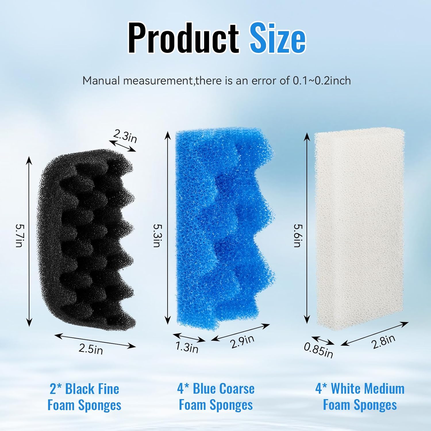 106/107 Bio Foam Replacement Aquarium Filter Media Kit Compatible with Fluval 106/107 Canister Filters, Bio Foam Sponge Set - 4 White, 4 Blue & 2 Black Foam for Biological and Mechanical Filtration