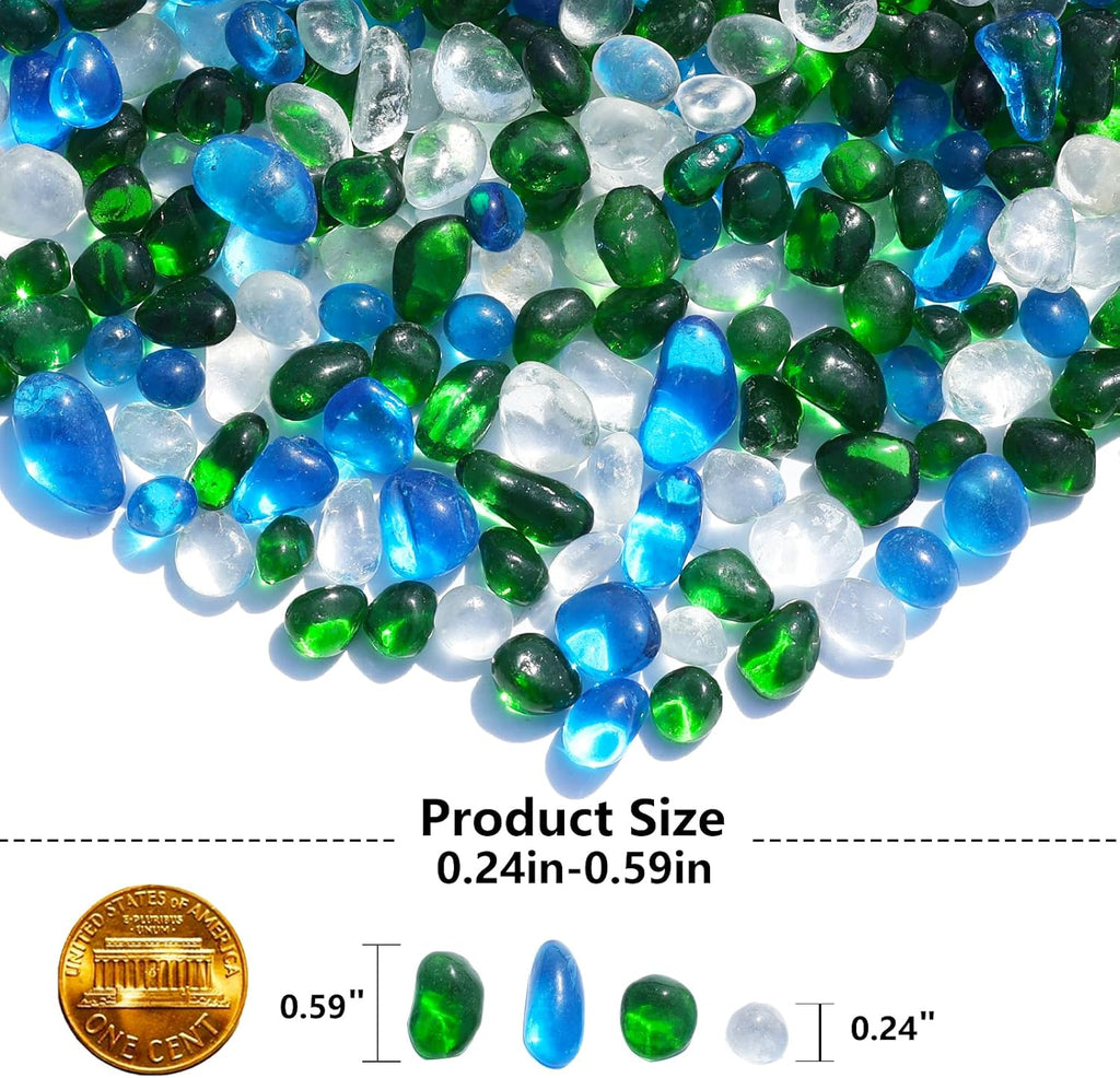 Sea Glass Stones - Green Mixed Clear Glass Pebbles Gemstones - Perfect for Aquarium Rocks, Fish Tank Gravel, Vase Fillers, DIY Crafts, and Home Decor (0.9LB/14oz)
