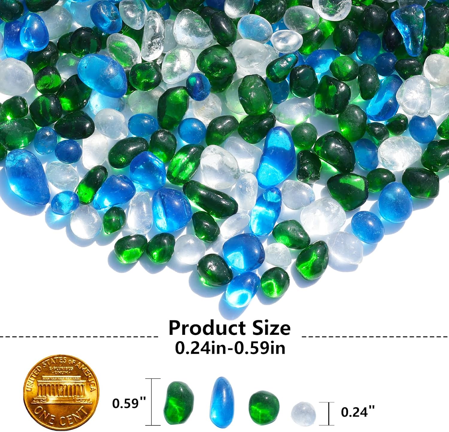 Sea Glass Stones - Green Mixed Clear Glass Pebbles Gemstones - Perfect for Aquarium Rocks, Fish Tank Gravel, Vase Fillers, DIY Crafts, and Home Decor (0.9LB/14oz)