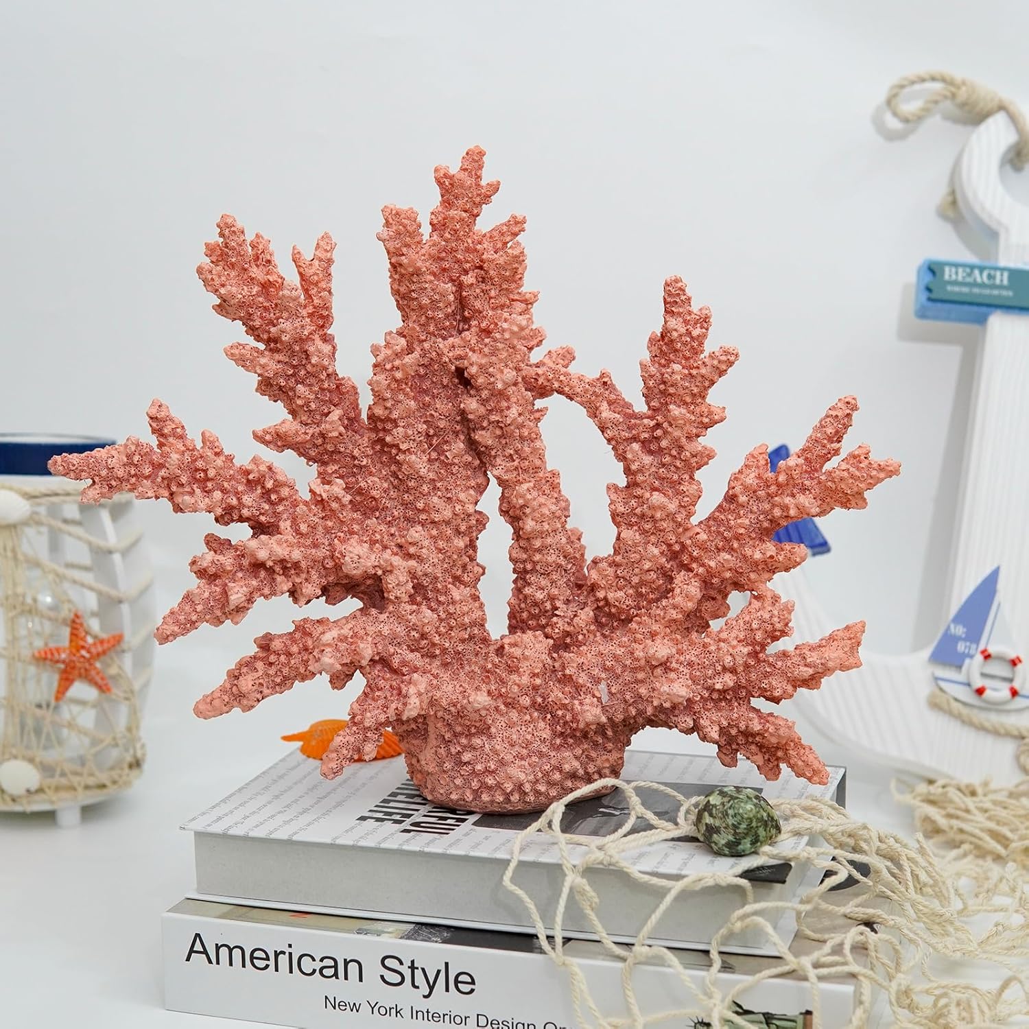 Coral Beach Decor, Artificial Resin Coral Reef Statue, Coastal Room Decor Beach Decorations for Home Bathroom Bedroom,Ocean Themed Decor for Office,Aquarium,13.5''Lx11''H, RB1007P, Pink