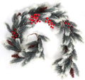 SJL 4.6Ft Faux Christmas Garland Decorations Pine Garland with Pine Cones and Red Berries Realistic Greenery Garlands for Mantle Stairs Railing Table Fireplace Indoor Outdoor Holiday Xmas Decor(White)