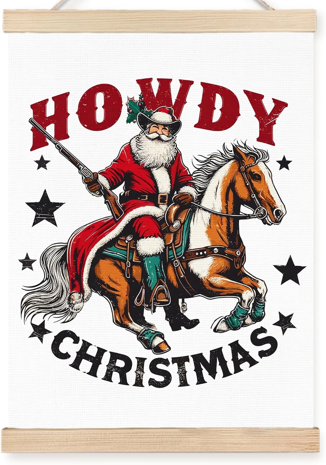FDHSPAAM Cowboy Christmas Santa Wall Art Decor, Western Christmas Decor, Funny Retro Country Rodeo Howdy Santa Wall Art Posters for Home Bedroom Living Room, 12x16 Inch