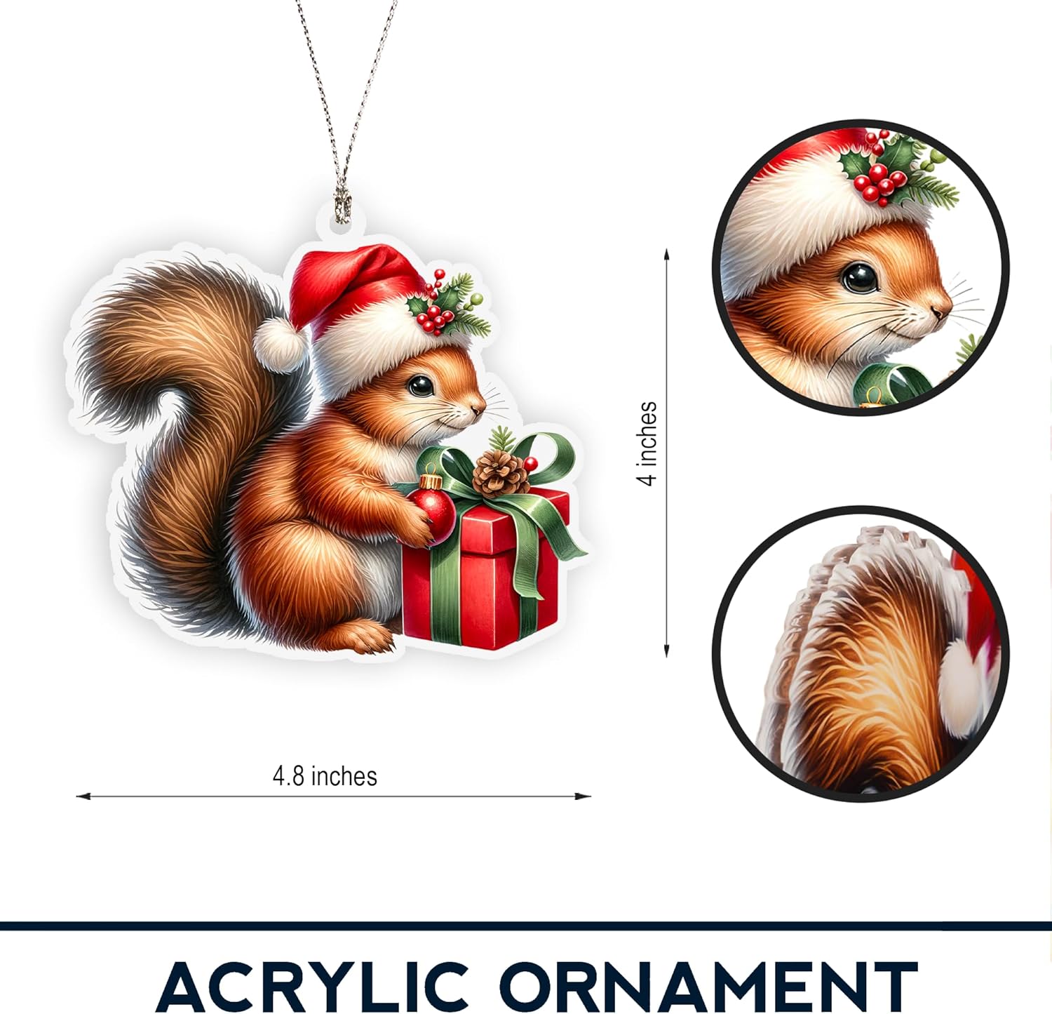 Squirrel Ornament, Squirrel Ornaments for Christmas Tree, Christmas Ornaments 2025, Cute Woodland Animal Holding Gift, Festive Holiday Decor, Red Santa Hat Decoration, Forest Themed Xmas Keepsake