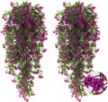 RECUTMS 2Pcs Artificial Hanging Flower Greenery Plants Faux Greenery Artificial Plants for Outdoors Hanging Basket Plastic Home Garden Wedding Party Decorations(Fuchsia)