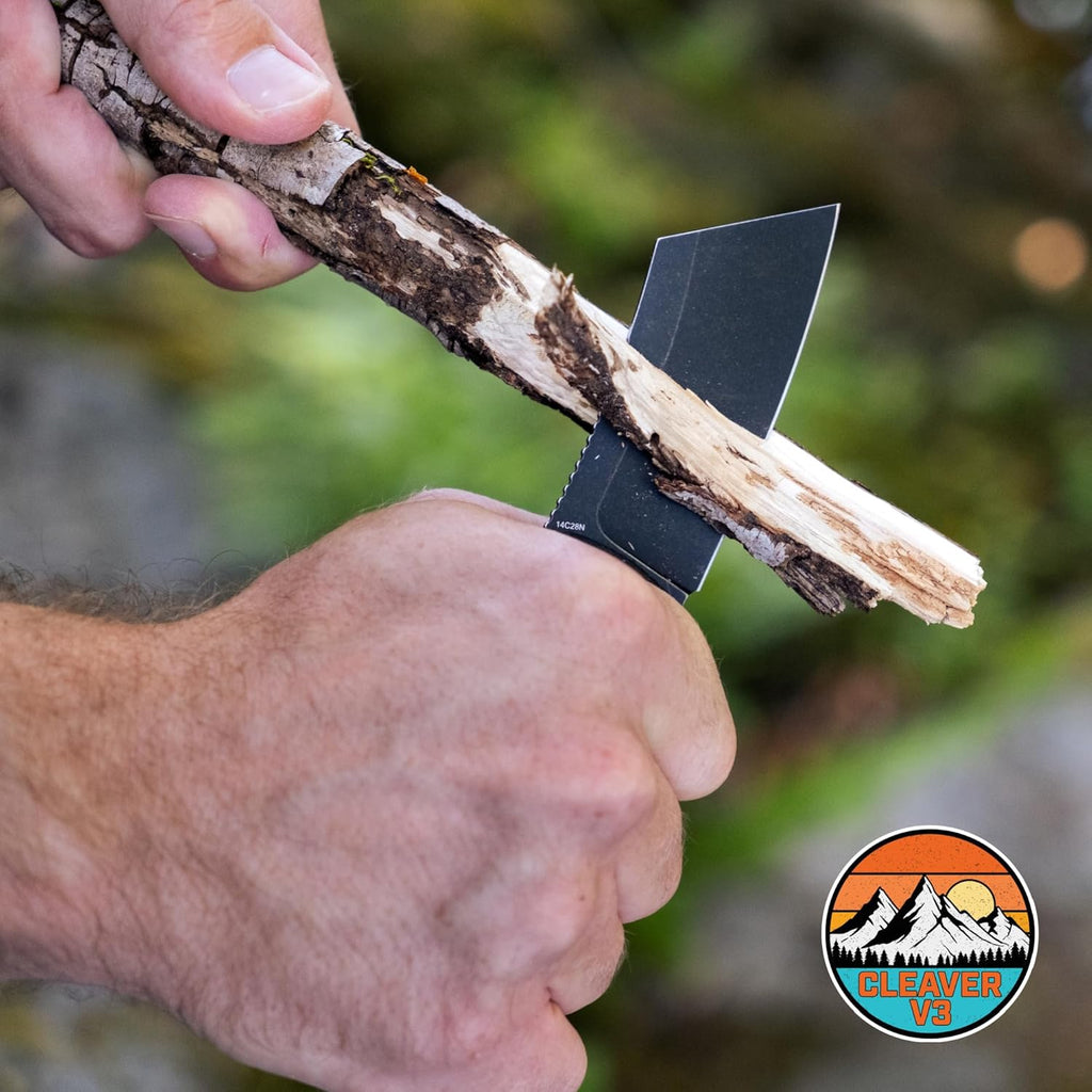 Off-Grid Knives - CLEAVER V3 Folding EDC Knife with Sandvik 14C28N Steel, G10 Scales, Ceramic Bearings, Deep Clip for Left and Right Hand Carry, Drop-Shut Action, Stout Everyday Carry (Blackout)
