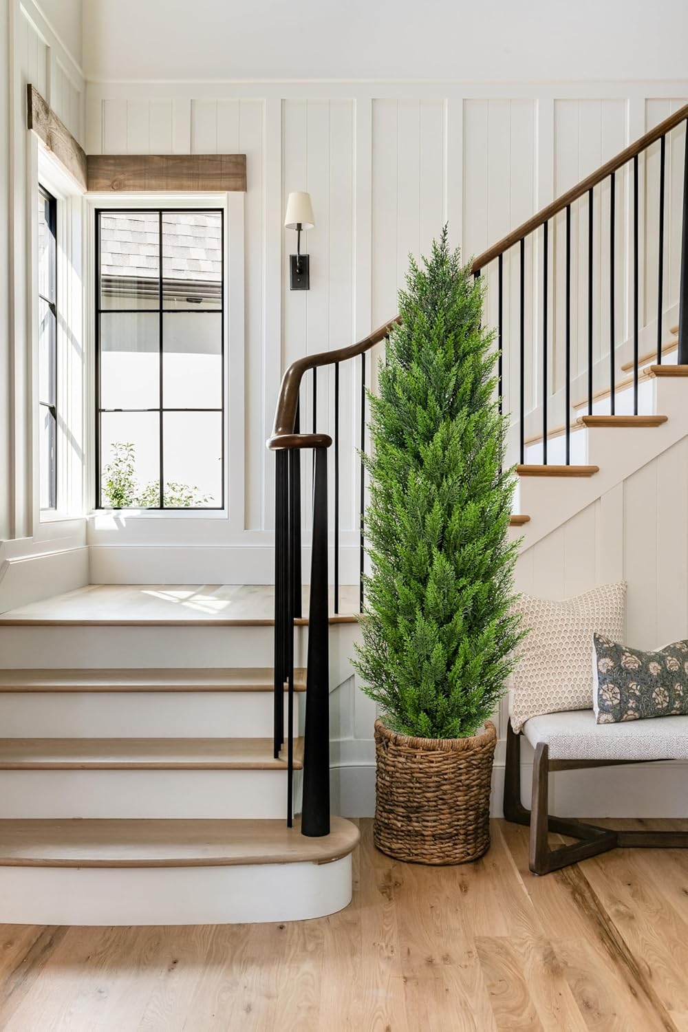Briful 5ft Cedar Topiary Trees Artificial Outdoor Set of 2, Realistic Faux Cedar Pines with Pots, UV Resistant Christmas Greenery for Holiday Decor, Indoor Farmhouse Entryway Patio Door Plants