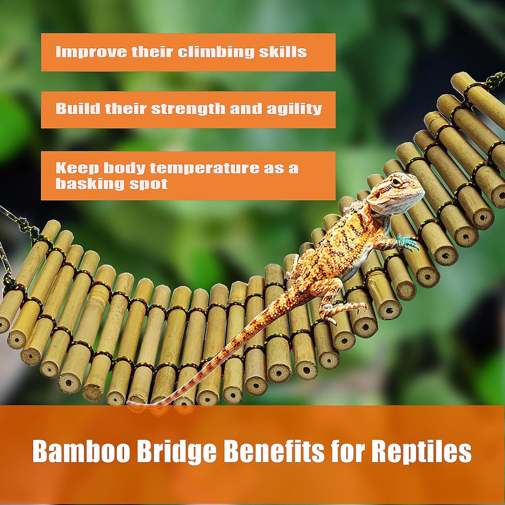 Bearded Dragon Tank Accessories, Reptile Climbing Hammock Bridge, Lizard Lounger Bamboo Ladder, Reptile Tank Accessories for Habitat, 18 x6 in