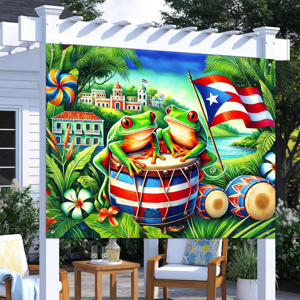 Puerto Rico Flag Backdrop Party Decor 8x6ft Puerto Rico Party Photography Background Banner 8x6ft Indoor Outdoor Porch Sign Festivals Wall Backdrop for Home and Events