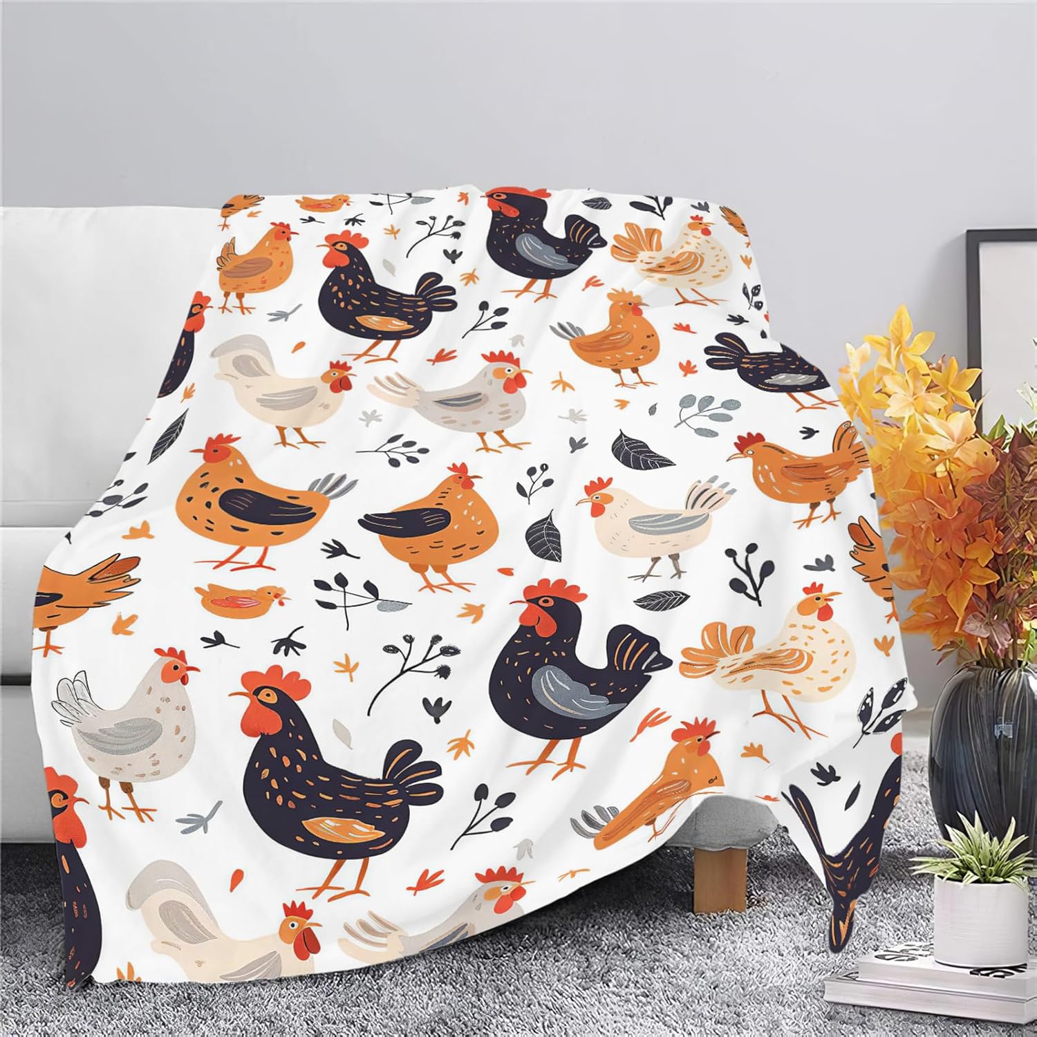 Chicken Blanket Rooster Chicken Throw Blanket Gifts for Kids Girls Boys Adults Women Man Super Soft Cozy Plush Fluffy Fuzzy Fleece Blanket Decor 60''X80''