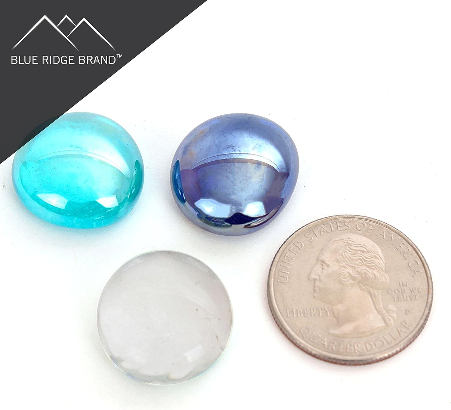 Reflective Fire Pit Glass Beads - Professional Grade Fire Glass for Fire Pit - 3/4" Firepit Glass Rock - Glass Stones - Gas Fireplace Glass (10 Pound, Clear, Aqua Blue, Dark Blue)